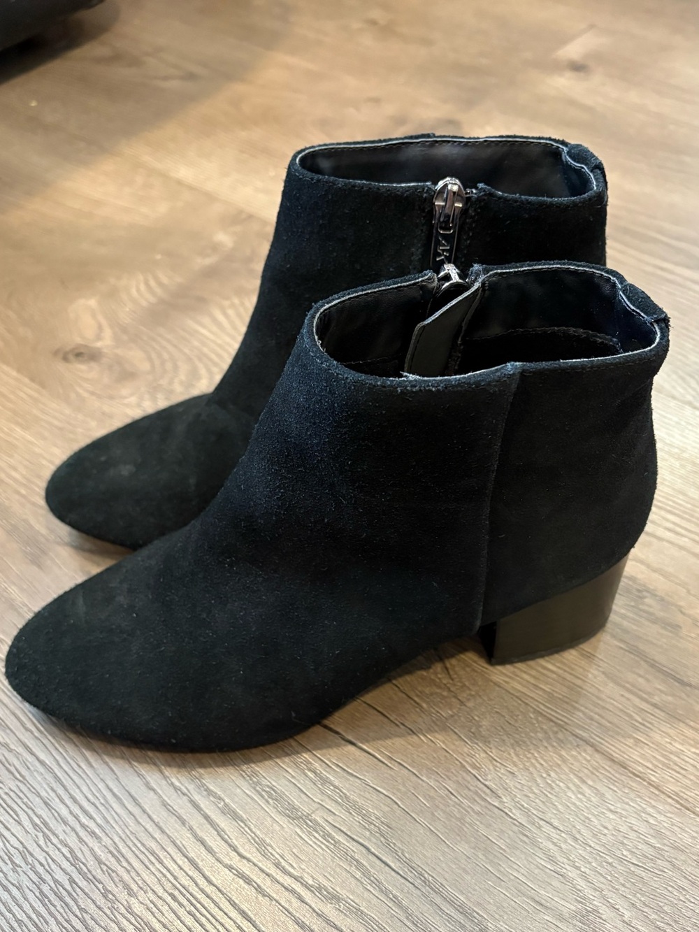 Anne Klein Black Suede Ankle Booties with Side Zip
